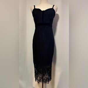 Women’s Black Lace Midi Dress with adjustable straps, Size Medium